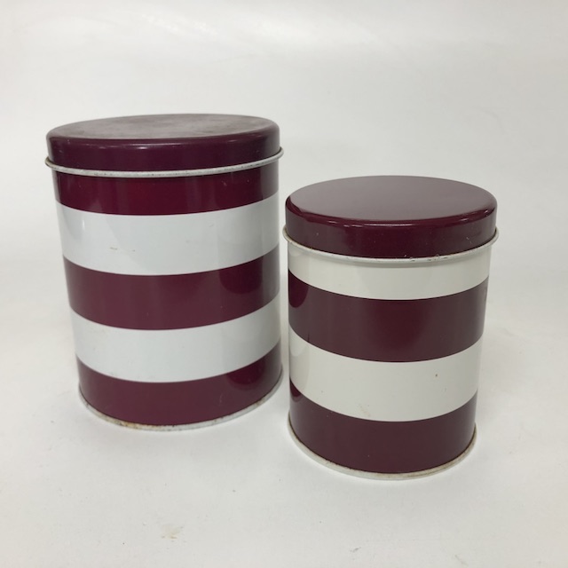 CANNISTER, Burgundy White Stripe Storage Tin